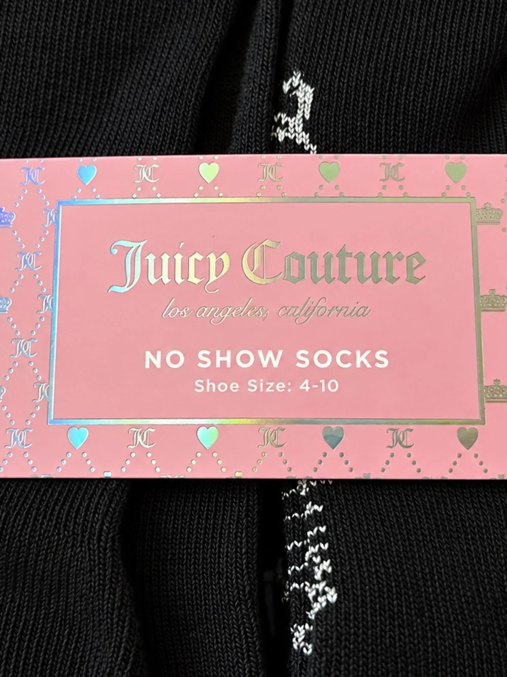 Juicy Couture Black No-Show Socks with Pink & White Trim - 10 Pack
